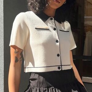 OAK + FORT CROPPED KNIT CONTRAST TRIM TOP 🖤🤍